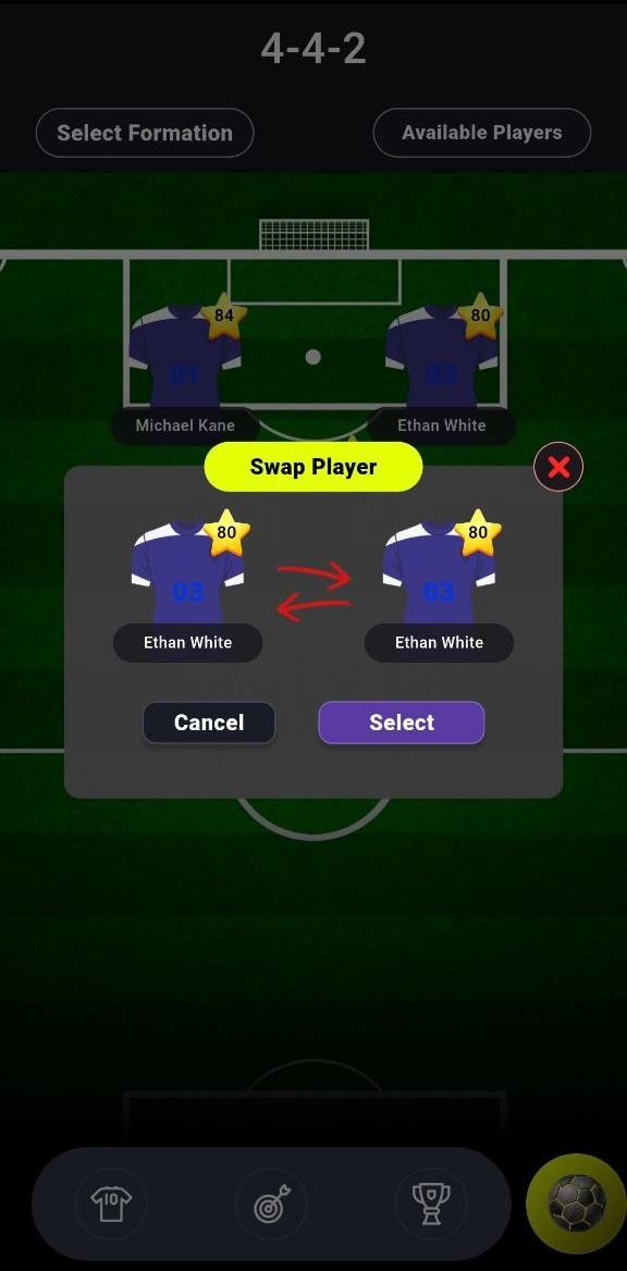 Swap player modal screen
